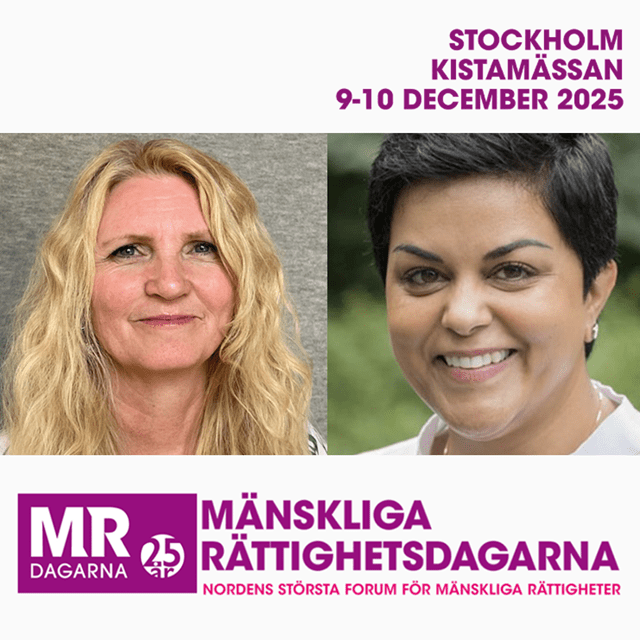 Maria Flock Åhlander och Parul Sharma på Mänskliga Rättighetsdagarna 9-10 december 2025 i Kistamässan